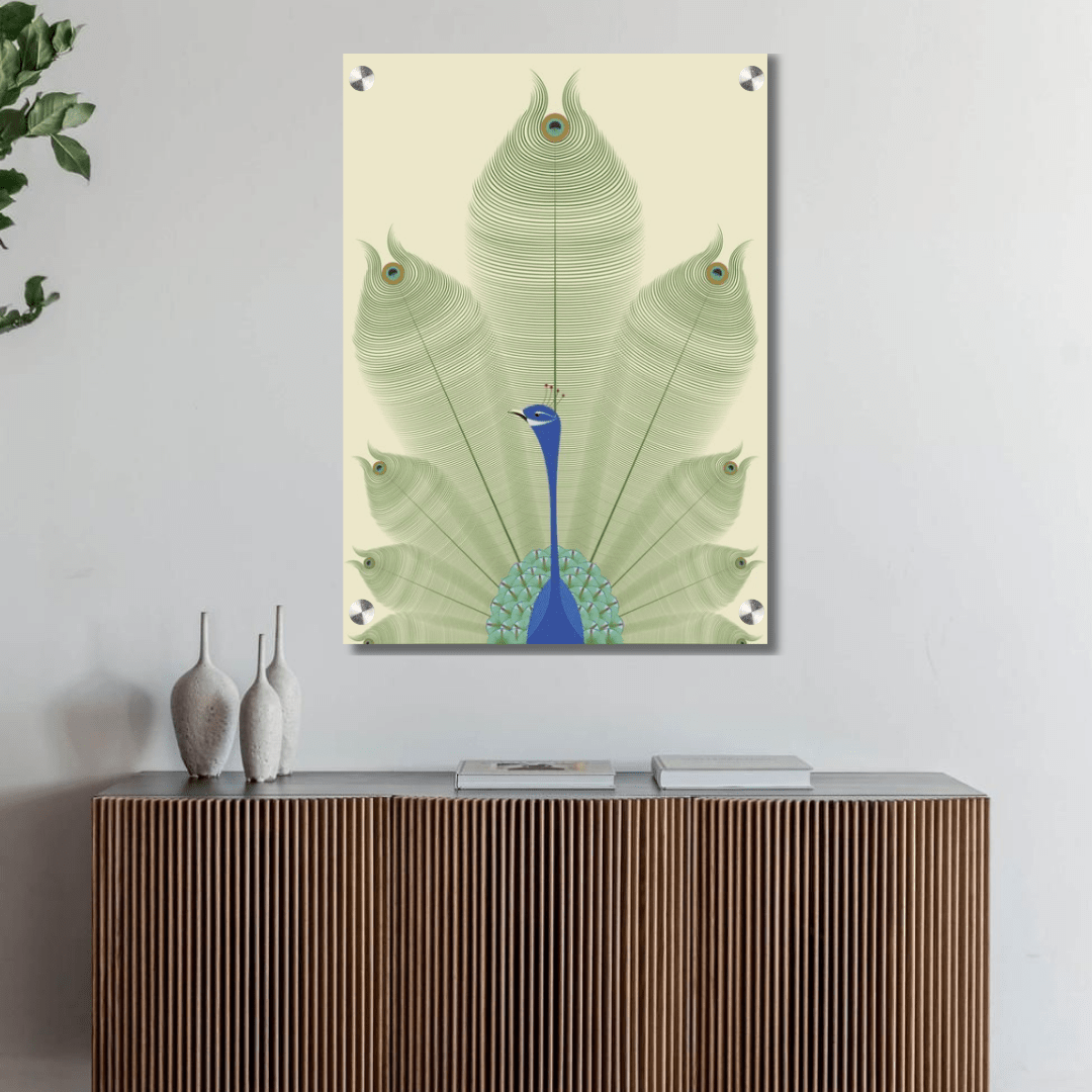 Serene Majesty — Minimal Peacock Wall Art - Memories InsiteSERENE MAJESTY PEACOCK ACRYLIC WALL FRAME